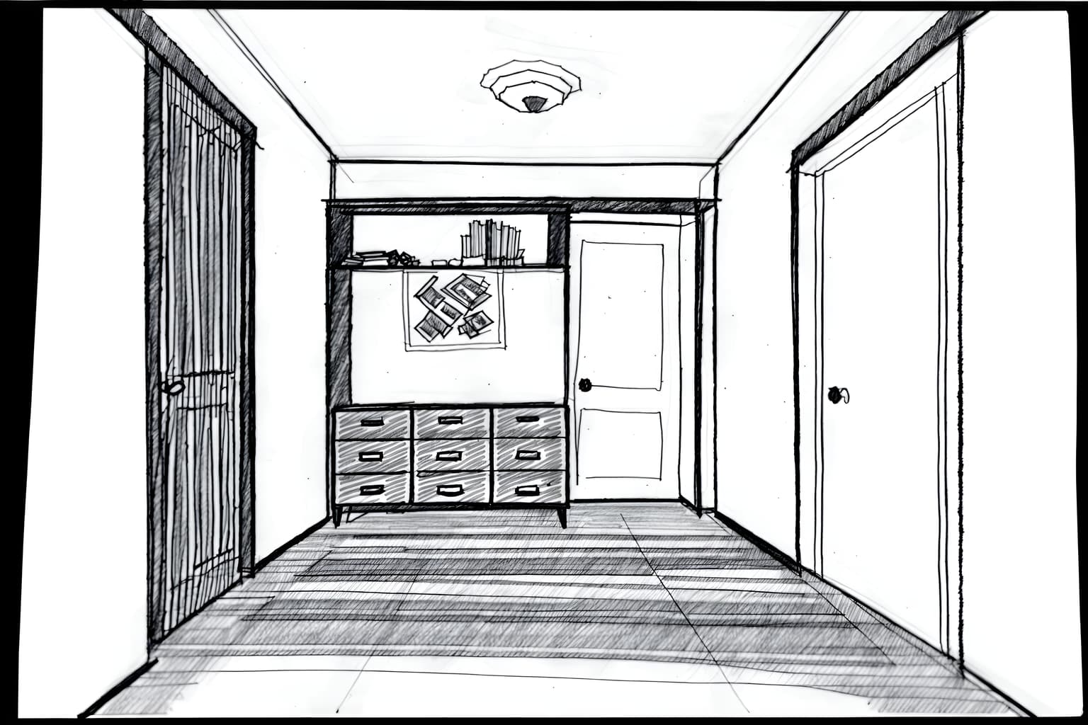 (hand-drawn monochrome black and white sketch line drawing)++ of sketch-style (walk in closet) apartment interior. a sketch of interior. with . . a sketch of interior. trending on artstation. black and white line drawing sketch without colors. masterpiece, cinematic light, ultrarealistic+, photorealistic+, 8k, raw photo, realistic, sharp focus on eyes, (symmetrical eyes), (intact eyes), hyperrealistic, highest quality, best quality, , highly detailed, masterpiece, best quality, extremely detailed 8k wallpaper, masterpiece, best quality, ultra-detailed, best shadow, detailed background, detailed face, detailed eyes, high contrast, best illumination, detailed face, dulux, caustic, dynamic angle, detailed glow. dramatic lighting. highly detailed, insanely detailed hair, symmetrical, intricate details, professionally retouched, 8k high definition. strong bokeh. award winning photo.