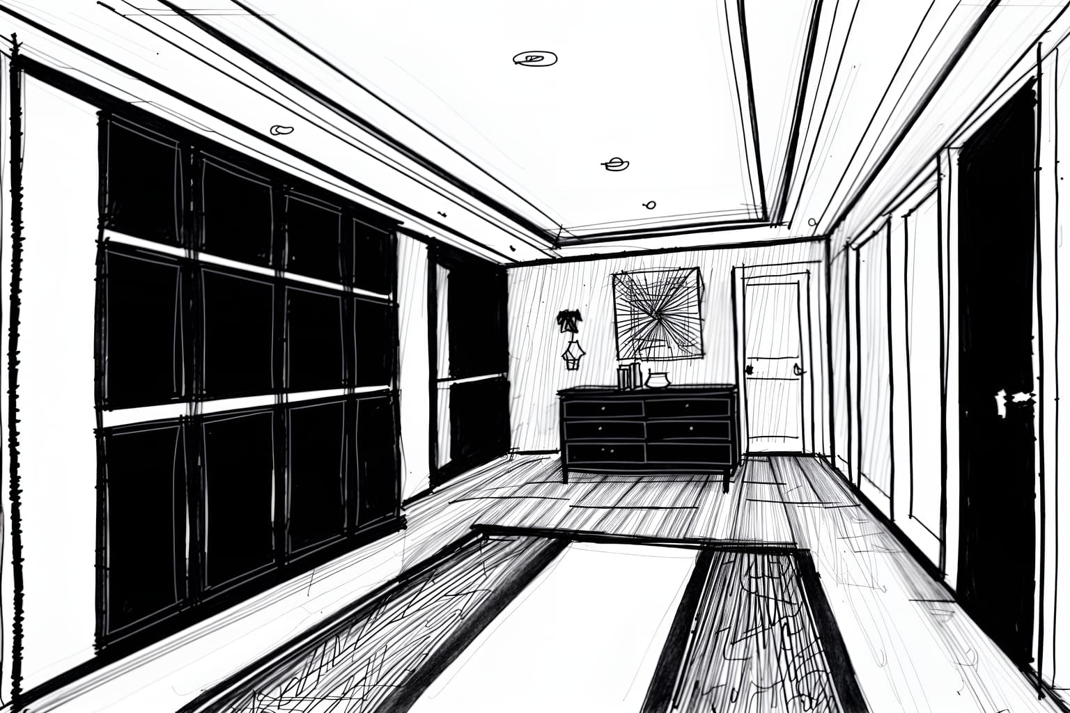 (hand-drawn monochrome black and white sketch line drawing)++ of sketch-style (walk in closet) apartment interior. a sketch of interior. with . . a sketch of interior. trending on artstation. black and white line drawing sketch without colors. masterpiece, cinematic light, ultrarealistic+, photorealistic+, 8k, raw photo, realistic, sharp focus on eyes, (symmetrical eyes), (intact eyes), hyperrealistic, highest quality, best quality, , highly detailed, masterpiece, best quality, extremely detailed 8k wallpaper, masterpiece, best quality, ultra-detailed, best shadow, detailed background, detailed face, detailed eyes, high contrast, best illumination, detailed face, dulux, caustic, dynamic angle, detailed glow. dramatic lighting. highly detailed, insanely detailed hair, symmetrical, intricate details, professionally retouched, 8k high definition. strong bokeh. award winning photo.