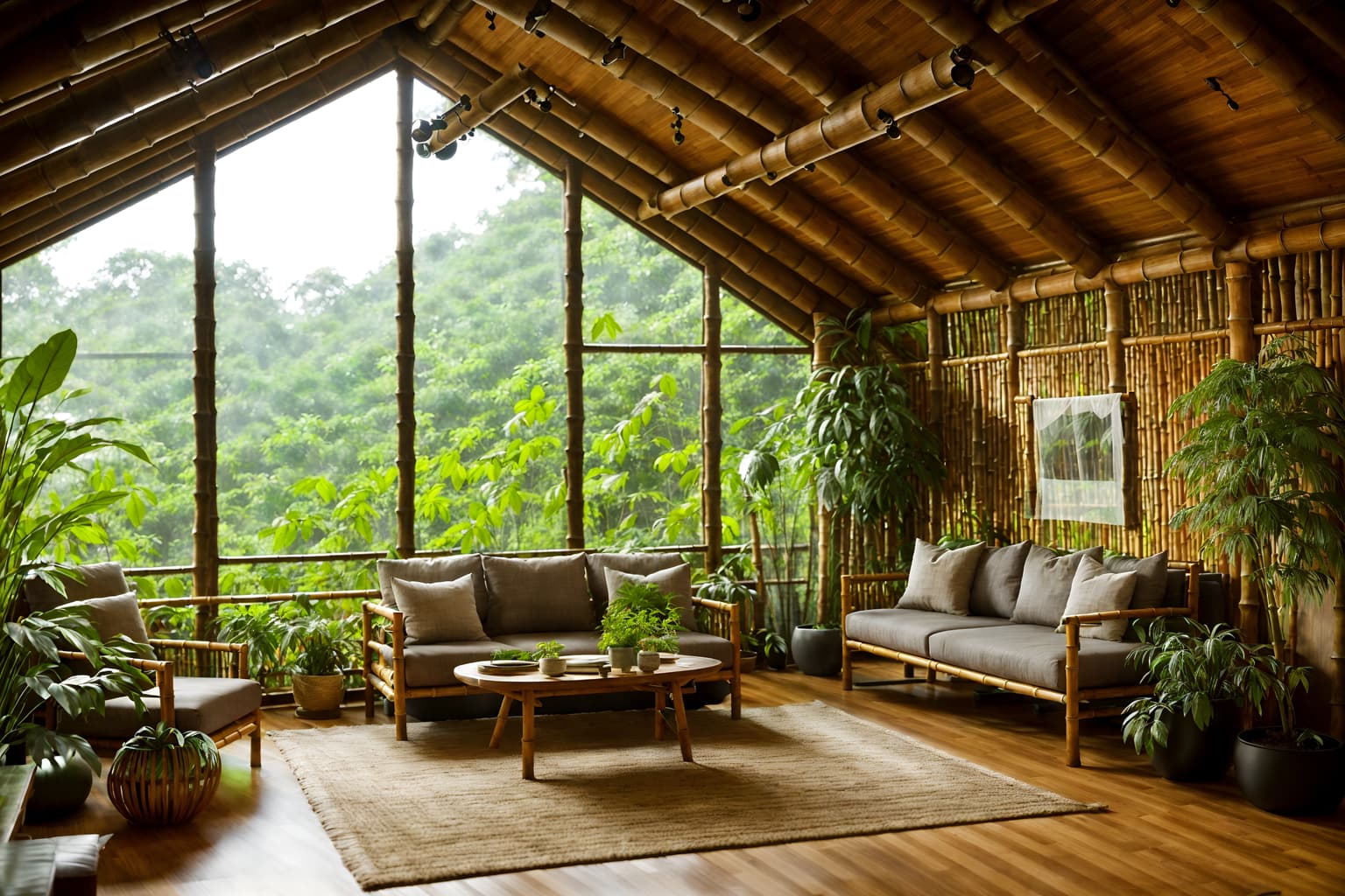 biophilic-style (attic interior) . with bamboo materials and natural shapes and forms and plants and earthy colors and natural environment and fresh air and sunlight and features of the natural world. . cinematic photo, highly detailed, cinematic lighting, ultra-detailed, ultrarealistic, photorealism, 8k. biophilic interior design style. masterpiece, cinematic light, ultrarealistic+, photorealistic+, 8k, raw photo, realistic, sharp focus on eyes, (symmetrical eyes), (intact eyes), hyperrealistic, highest quality, best quality, , highly detailed, masterpiece, best quality, extremely detailed 8k wallpaper, masterpiece, best quality, ultra-detailed, best shadow, detailed background, detailed face, detailed eyes, high contrast, best illumination, detailed face, dulux, caustic, dynamic angle, detailed glow. dramatic lighting. highly detailed, insanely detailed hair, symmetrical, intricate details, professionally retouched, 8k high definition. strong bokeh. award winning photo.