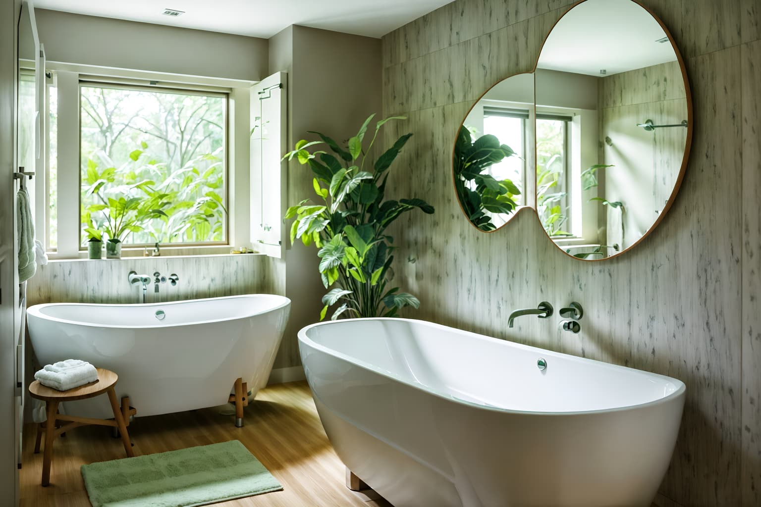 biophilic-style (bathroom interior) with bathroom cabinet and bath rail and mirror and toilet seat and bath towel and plant and bathroom sink with faucet and shower. . with features of the natural world and linen materials and images of animals and natural environment and earthy colors and natural elements and natural shapes and forms and calming style. . cinematic photo, highly detailed, cinematic lighting, ultra-detailed, ultrarealistic, photorealism, 8k. biophilic interior design style. masterpiece, cinematic light, ultrarealistic+, photorealistic+, 8k, raw photo, realistic, sharp focus on eyes, (symmetrical eyes), (intact eyes), hyperrealistic, highest quality, best quality, , highly detailed, masterpiece, best quality, extremely detailed 8k wallpaper, masterpiece, best quality, ultra-detailed, best shadow, detailed background, detailed face, detailed eyes, high contrast, best illumination, detailed face, dulux, caustic, dynamic angle, detailed glow. dramatic lighting. highly detailed, insanely detailed hair, symmetrical, intricate details, professionally retouched, 8k high definition. strong bokeh. award winning photo.