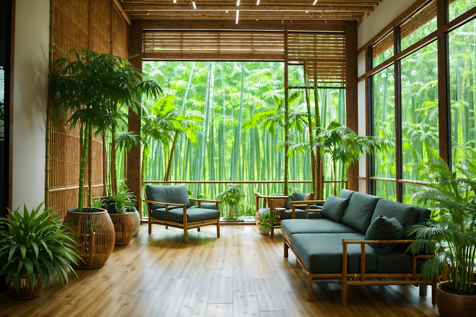 biophilic-style (coworking space interior) with lounge chairs and seating area with sofa and office chairs and office desks and lounge chairs. . with fresh air and environmental features and natural environment and bamboo materials and features of nature and natural shapes and forms and plants and sunlight. . cinematic photo, highly detailed, cinematic lighting, ultra-detailed, ultrarealistic, photorealism, 8k. biophilic interior design style. masterpiece, cinematic light, ultrarealistic+, photorealistic+, 8k, raw photo, realistic, sharp focus on eyes, (symmetrical eyes), (intact eyes), hyperrealistic, highest quality, best quality, , highly detailed, masterpiece, best quality, extremely detailed 8k wallpaper, masterpiece, best quality, ultra-detailed, best shadow, detailed background, detailed face, detailed eyes, high contrast, best illumination, detailed face, dulux, caustic, dynamic angle, detailed glow. dramatic lighting. highly detailed, insanely detailed hair, symmetrical, intricate details, professionally retouched, 8k high definition. strong bokeh. award winning photo.