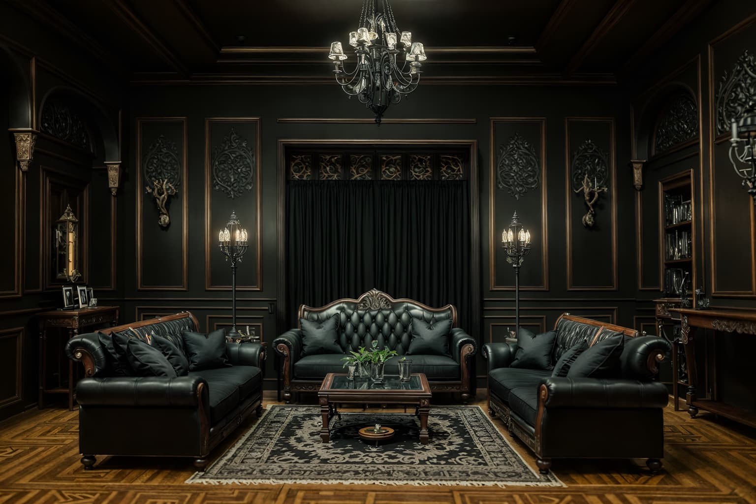 gothic-style (kitchen living combo interior) with coffee tables and furniture and electric lamps and televisions and plant and sofa and chairs and worktops. . . cinematic photo, highly detailed, cinematic lighting, ultra-detailed, ultrarealistic, photorealism, 8k. gothic interior design style. masterpiece, cinematic light, ultrarealistic+, photorealistic+, 8k, raw photo, realistic, sharp focus on eyes, (symmetrical eyes), (intact eyes), hyperrealistic, highest quality, best quality, , highly detailed, masterpiece, best quality, extremely detailed 8k wallpaper, masterpiece, best quality, ultra-detailed, best shadow, detailed background, detailed face, detailed eyes, high contrast, best illumination, detailed face, dulux, caustic, dynamic angle, detailed glow. dramatic lighting. highly detailed, insanely detailed hair, symmetrical, intricate details, professionally retouched, 8k high definition. strong bokeh. award winning photo.