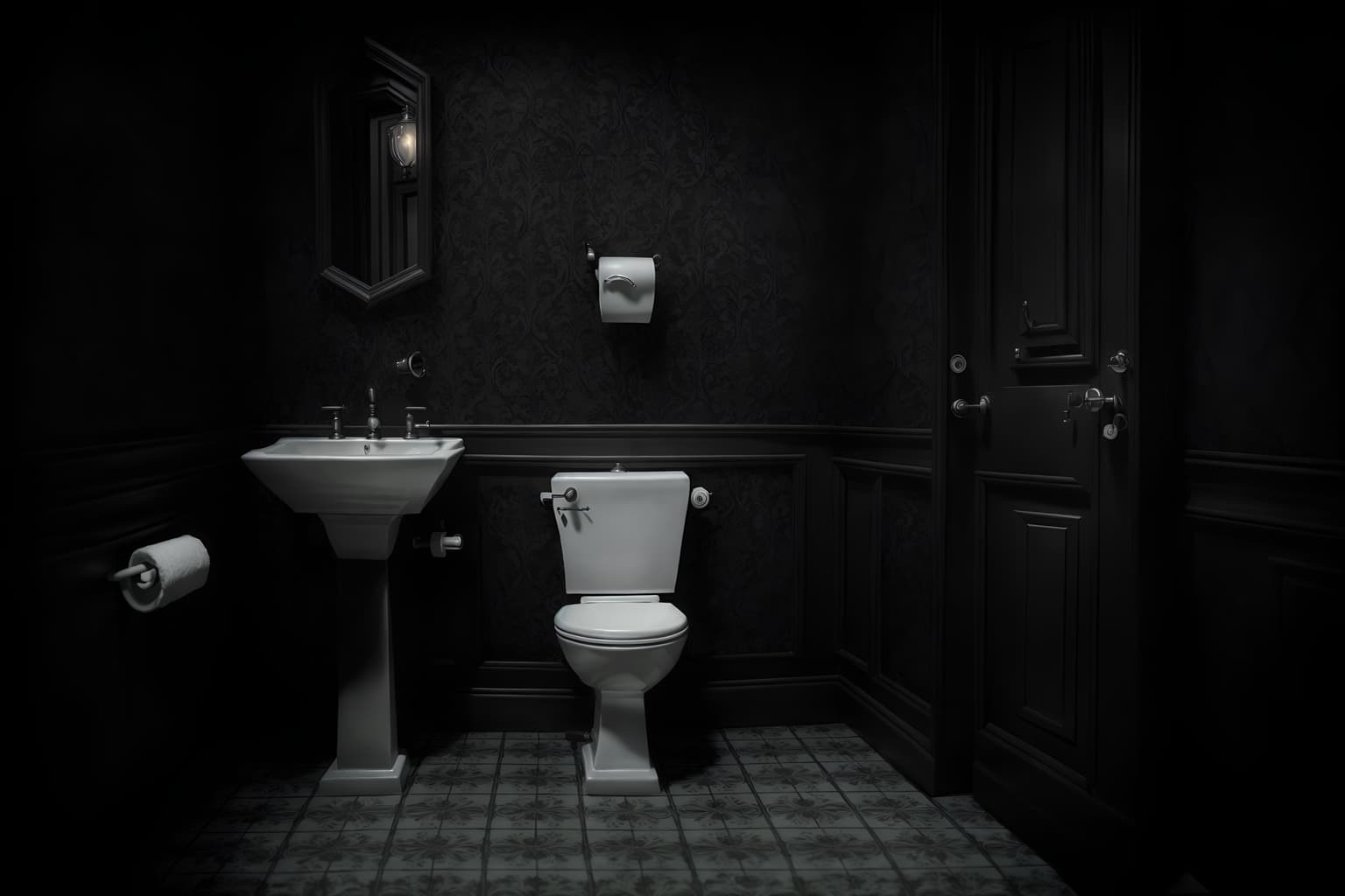 gothic-style (toilet interior) with toilet with toilet seat up and sink with tap and toilet paper hanger and toilet with toilet seat up. . . cinematic photo, highly detailed, cinematic lighting, ultra-detailed, ultrarealistic, photorealism, 8k. gothic interior design style. masterpiece, cinematic light, ultrarealistic+, photorealistic+, 8k, raw photo, realistic, sharp focus on eyes, (symmetrical eyes), (intact eyes), hyperrealistic, highest quality, best quality, , highly detailed, masterpiece, best quality, extremely detailed 8k wallpaper, masterpiece, best quality, ultra-detailed, best shadow, detailed background, detailed face, detailed eyes, high contrast, best illumination, detailed face, dulux, caustic, dynamic angle, detailed glow. dramatic lighting. highly detailed, insanely detailed hair, symmetrical, intricate details, professionally retouched, 8k high definition. strong bokeh. award winning photo.