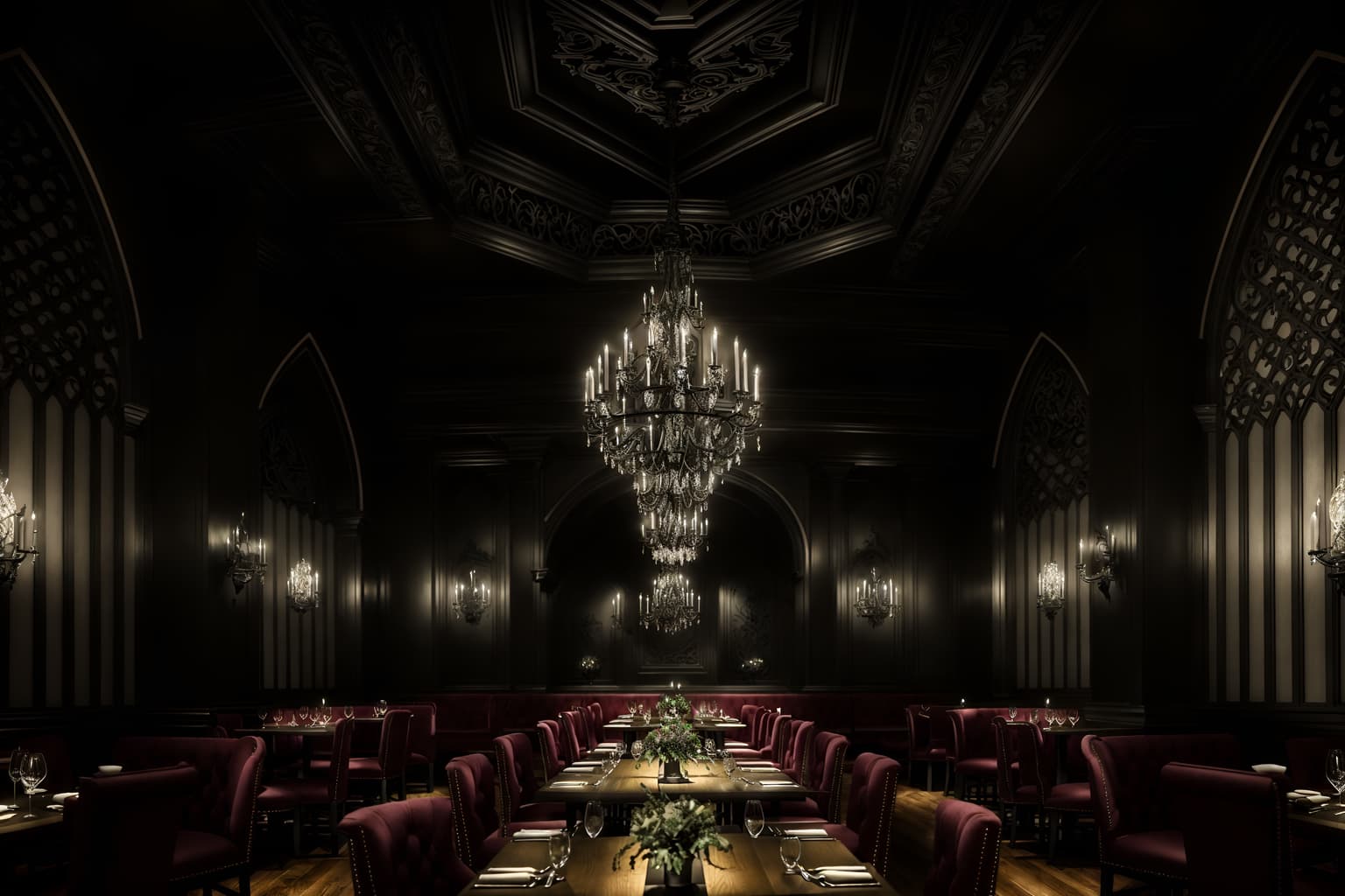 gothic-style (restaurant interior) with restaurant dining tables and restaurant bar and restaurant decor and restaurant chairs and restaurant dining tables. . . cinematic photo, highly detailed, cinematic lighting, ultra-detailed, ultrarealistic, photorealism, 8k. gothic interior design style. masterpiece, cinematic light, ultrarealistic+, photorealistic+, 8k, raw photo, realistic, sharp focus on eyes, (symmetrical eyes), (intact eyes), hyperrealistic, highest quality, best quality, , highly detailed, masterpiece, best quality, extremely detailed 8k wallpaper, masterpiece, best quality, ultra-detailed, best shadow, detailed background, detailed face, detailed eyes, high contrast, best illumination, detailed face, dulux, caustic, dynamic angle, detailed glow. dramatic lighting. highly detailed, insanely detailed hair, symmetrical, intricate details, professionally retouched, 8k high definition. strong bokeh. award winning photo.