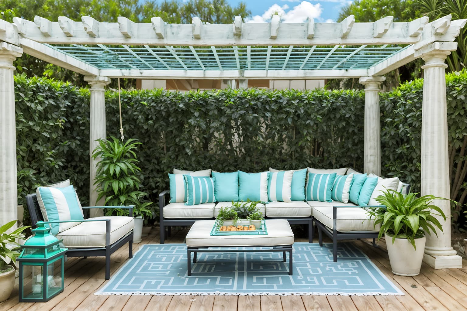 vaporwave-style designed (outdoor patio ) with plant and patio couch with pillows and deck with deck chairs and grass and barbeque or grill and plant. . with baby blue and white roman statues, white roman sculptures, white roman columns, white roman pillars in the center of the room, and japanese letters on wall and hanging plants and neon glow and white roman statues, white roman sculptures, white roman columns, white roman pillars in the center of the room, and 1980s retail shops and teal colors. . cinematic photo, highly detailed, cinematic lighting, ultra-detailed, ultrarealistic, photorealism, 8k. vaporwave design style. masterpiece, cinematic light, ultrarealistic+, photorealistic+, 8k, raw photo, realistic, sharp focus on eyes, (symmetrical eyes), (intact eyes), hyperrealistic, highest quality, best quality, , highly detailed, masterpiece, best quality, extremely detailed 8k wallpaper, masterpiece, best quality, ultra-detailed, best shadow, detailed background, detailed face, detailed eyes, high contrast, best illumination, detailed face, dulux, caustic, dynamic angle, detailed glow. dramatic lighting. highly detailed, insanely detailed hair, symmetrical, intricate details, professionally retouched, 8k high definition. strong bokeh. award winning photo.