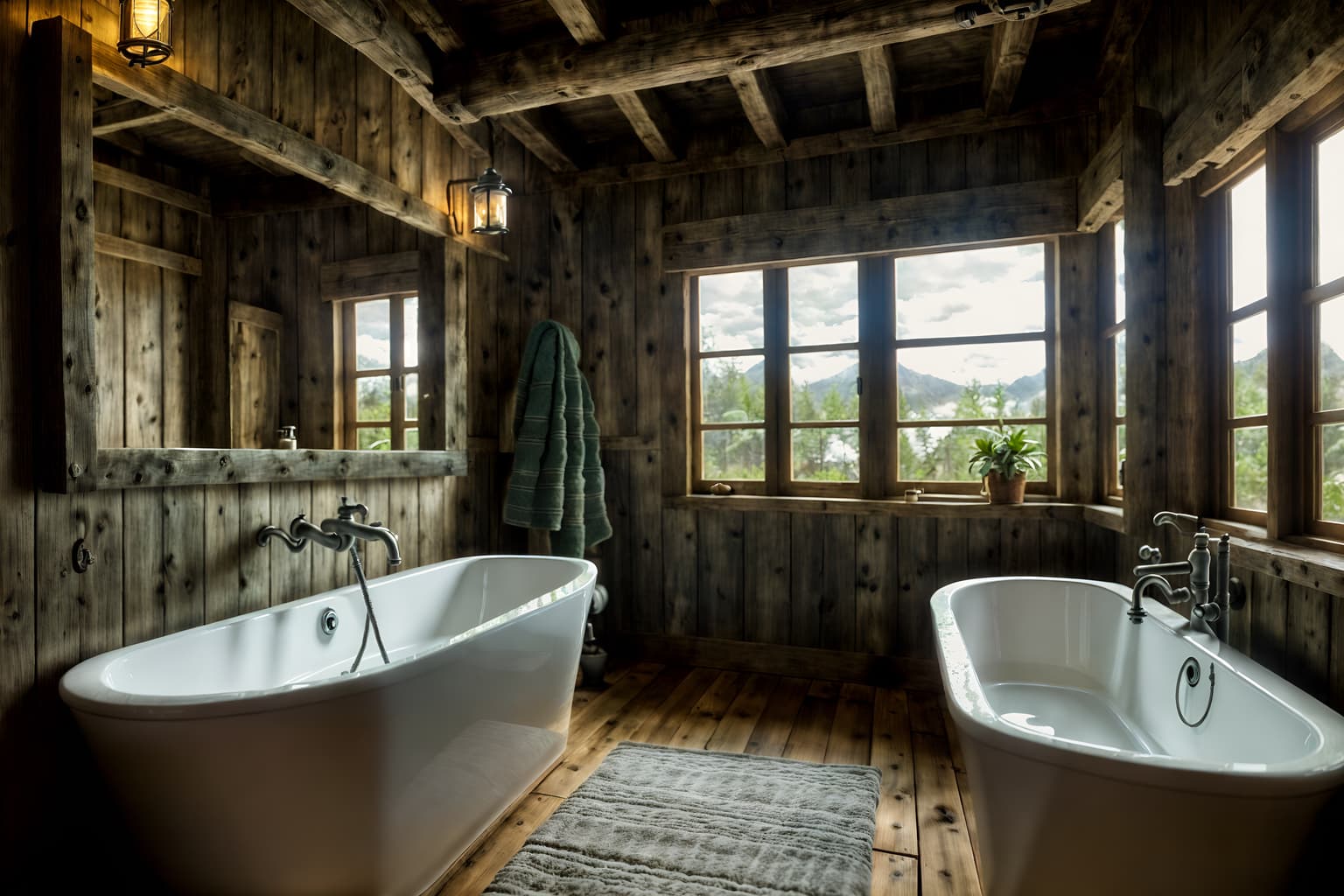 rustic-style (hotel bathroom interior) with toilet seat and bathroom sink with faucet and shower and mirror and bathtub and plant and bath towel and bathroom cabinet. . with . . cinematic photo, highly detailed, cinematic lighting, ultra-detailed, ultrarealistic, photorealism, 8k. rustic interior design style. masterpiece, cinematic light, ultrarealistic+, photorealistic+, 8k, raw photo, realistic, sharp focus on eyes, (symmetrical eyes), (intact eyes), hyperrealistic, highest quality, best quality, , highly detailed, masterpiece, best quality, extremely detailed 8k wallpaper, masterpiece, best quality, ultra-detailed, best shadow, detailed background, detailed face, detailed eyes, high contrast, best illumination, detailed face, dulux, caustic, dynamic angle, detailed glow. dramatic lighting. highly detailed, insanely detailed hair, symmetrical, intricate details, professionally retouched, 8k high definition. strong bokeh. award winning photo.