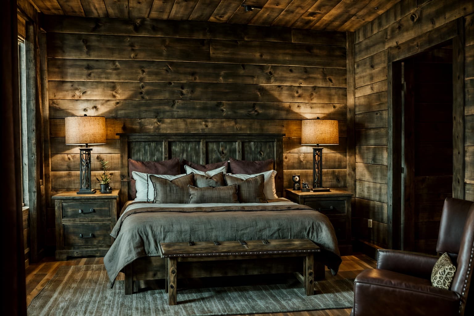 rustic-style (hotel room interior) with bedside table or night stand and mirror and plant and headboard and accent chair and night light and hotel bathroom and working desk with desk chair. . with . . cinematic photo, highly detailed, cinematic lighting, ultra-detailed, ultrarealistic, photorealism, 8k. rustic interior design style. masterpiece, cinematic light, ultrarealistic+, photorealistic+, 8k, raw photo, realistic, sharp focus on eyes, (symmetrical eyes), (intact eyes), hyperrealistic, highest quality, best quality, , highly detailed, masterpiece, best quality, extremely detailed 8k wallpaper, masterpiece, best quality, ultra-detailed, best shadow, detailed background, detailed face, detailed eyes, high contrast, best illumination, detailed face, dulux, caustic, dynamic angle, detailed glow. dramatic lighting. highly detailed, insanely detailed hair, symmetrical, intricate details, professionally retouched, 8k high definition. strong bokeh. award winning photo.