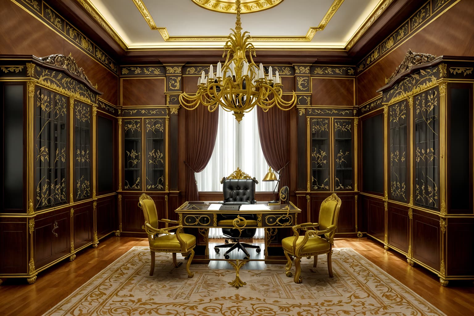 baroque-style (home office interior) with plant and desk lamp and computer desk and cabinets and office chair and plant. . with pedestal feet and opulent and colossal furniture and heavy moldings and dynamism and tension and movement and elaborate ornamentation and twisted columns. . cinematic photo, highly detailed, cinematic lighting, ultra-detailed, ultrarealistic, photorealism, 8k. baroque interior design style. masterpiece, cinematic light, ultrarealistic+, photorealistic+, 8k, raw photo, realistic, sharp focus on eyes, (symmetrical eyes), (intact eyes), hyperrealistic, highest quality, best quality, , highly detailed, masterpiece, best quality, extremely detailed 8k wallpaper, masterpiece, best quality, ultra-detailed, best shadow, detailed background, detailed face, detailed eyes, high contrast, best illumination, detailed face, dulux, caustic, dynamic angle, detailed glow. dramatic lighting. highly detailed, insanely detailed hair, symmetrical, intricate details, professionally retouched, 8k high definition. strong bokeh. award winning photo.