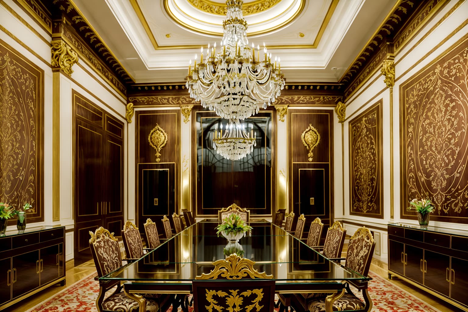 baroque-style (meeting room interior) with glass walls and boardroom table and cabinets and painting or photo on wall and vase and office chairs and plant and glass doors. . with dynamism and sensuous richness and heavy moldings and twisted columns and opulent and colossal furniture and luxurious floral and damask fabrics and crystal and glass accents and emotional exuberance. . cinematic photo, highly detailed, cinematic lighting, ultra-detailed, ultrarealistic, photorealism, 8k. baroque interior design style. masterpiece, cinematic light, ultrarealistic+, photorealistic+, 8k, raw photo, realistic, sharp focus on eyes, (symmetrical eyes), (intact eyes), hyperrealistic, highest quality, best quality, , highly detailed, masterpiece, best quality, extremely detailed 8k wallpaper, masterpiece, best quality, ultra-detailed, best shadow, detailed background, detailed face, detailed eyes, high contrast, best illumination, detailed face, dulux, caustic, dynamic angle, detailed glow. dramatic lighting. highly detailed, insanely detailed hair, symmetrical, intricate details, professionally retouched, 8k high definition. strong bokeh. award winning photo.
