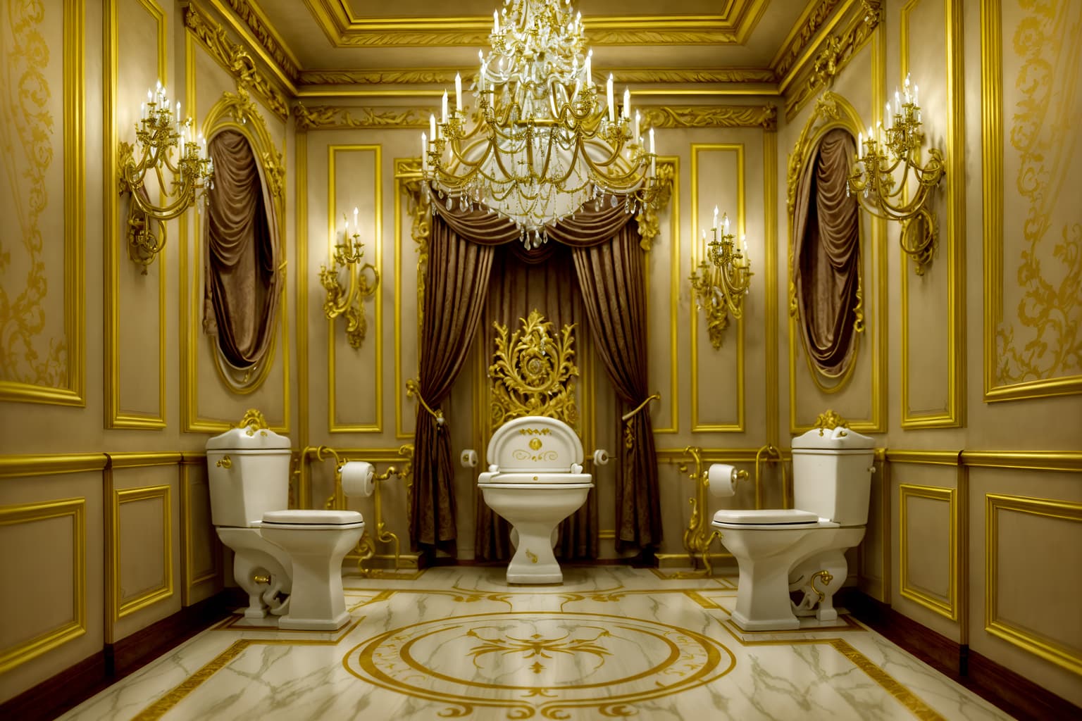 baroque-style (toilet interior) with toilet paper hanger and sink with tap and toilet with toilet seat up and toilet paper hanger. . with opulent and colossal furniture and emotional exuberance and pedestal feet and expensive and plush flooring and grandeur and tension and dynamism and twisted columns. . cinematic photo, highly detailed, cinematic lighting, ultra-detailed, ultrarealistic, photorealism, 8k. baroque interior design style. masterpiece, cinematic light, ultrarealistic+, photorealistic+, 8k, raw photo, realistic, sharp focus on eyes, (symmetrical eyes), (intact eyes), hyperrealistic, highest quality, best quality, , highly detailed, masterpiece, best quality, extremely detailed 8k wallpaper, masterpiece, best quality, ultra-detailed, best shadow, detailed background, detailed face, detailed eyes, high contrast, best illumination, detailed face, dulux, caustic, dynamic angle, detailed glow. dramatic lighting. highly detailed, insanely detailed hair, symmetrical, intricate details, professionally retouched, 8k high definition. strong bokeh. award winning photo.