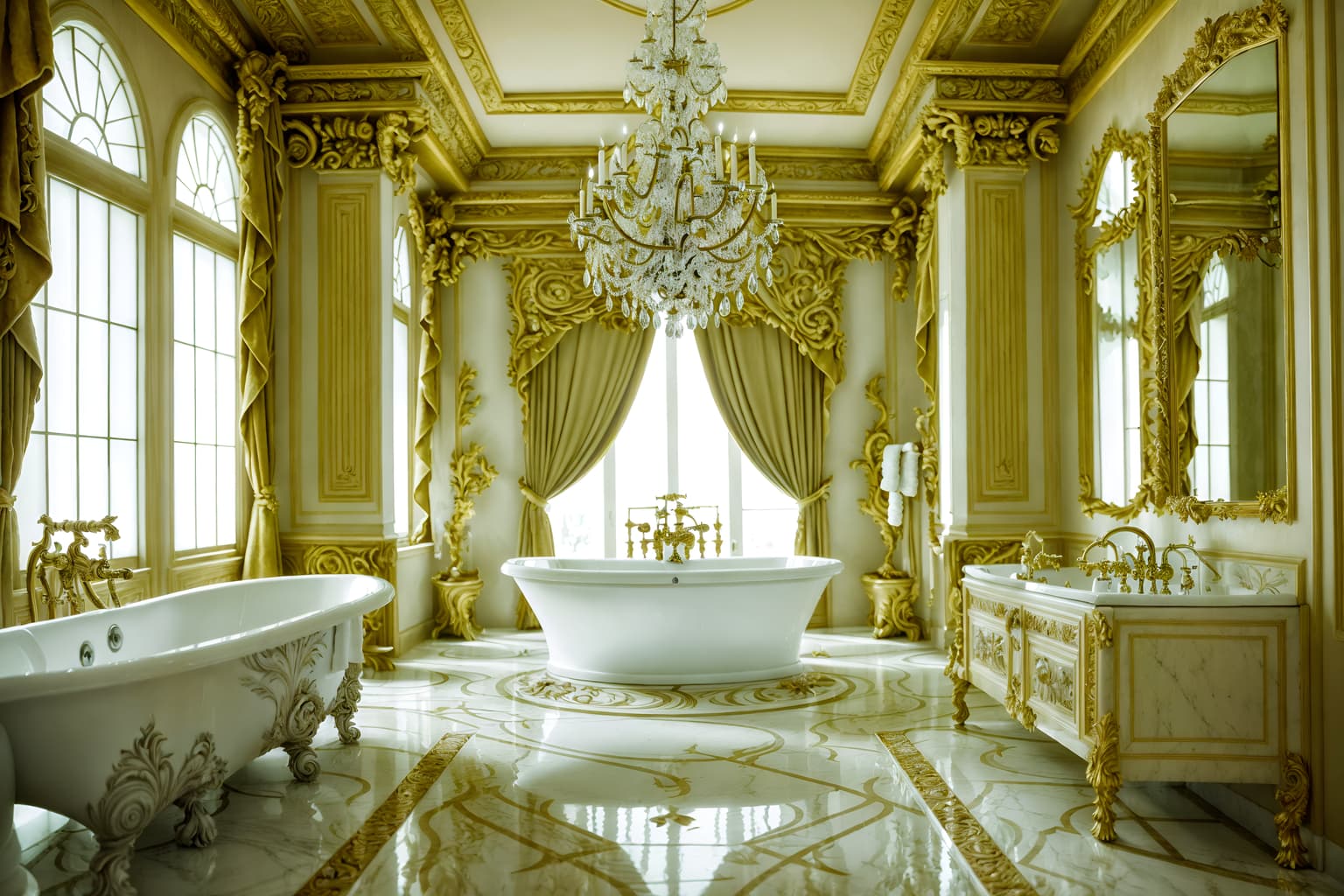 baroque-style (hotel bathroom interior) with bath towel and plant and bathtub and bathroom sink with faucet and toilet seat and bathroom cabinet and shower and mirror. . with intricate carvings and ornaments and dynamism and emotional exuberance and movement and drama and expensive and plush flooring and crystal and glass accents and twisted columns. . cinematic photo, highly detailed, cinematic lighting, ultra-detailed, ultrarealistic, photorealism, 8k. baroque interior design style. masterpiece, cinematic light, ultrarealistic+, photorealistic+, 8k, raw photo, realistic, sharp focus on eyes, (symmetrical eyes), (intact eyes), hyperrealistic, highest quality, best quality, , highly detailed, masterpiece, best quality, extremely detailed 8k wallpaper, masterpiece, best quality, ultra-detailed, best shadow, detailed background, detailed face, detailed eyes, high contrast, best illumination, detailed face, dulux, caustic, dynamic angle, detailed glow. dramatic lighting. highly detailed, insanely detailed hair, symmetrical, intricate details, professionally retouched, 8k high definition. strong bokeh. award winning photo.