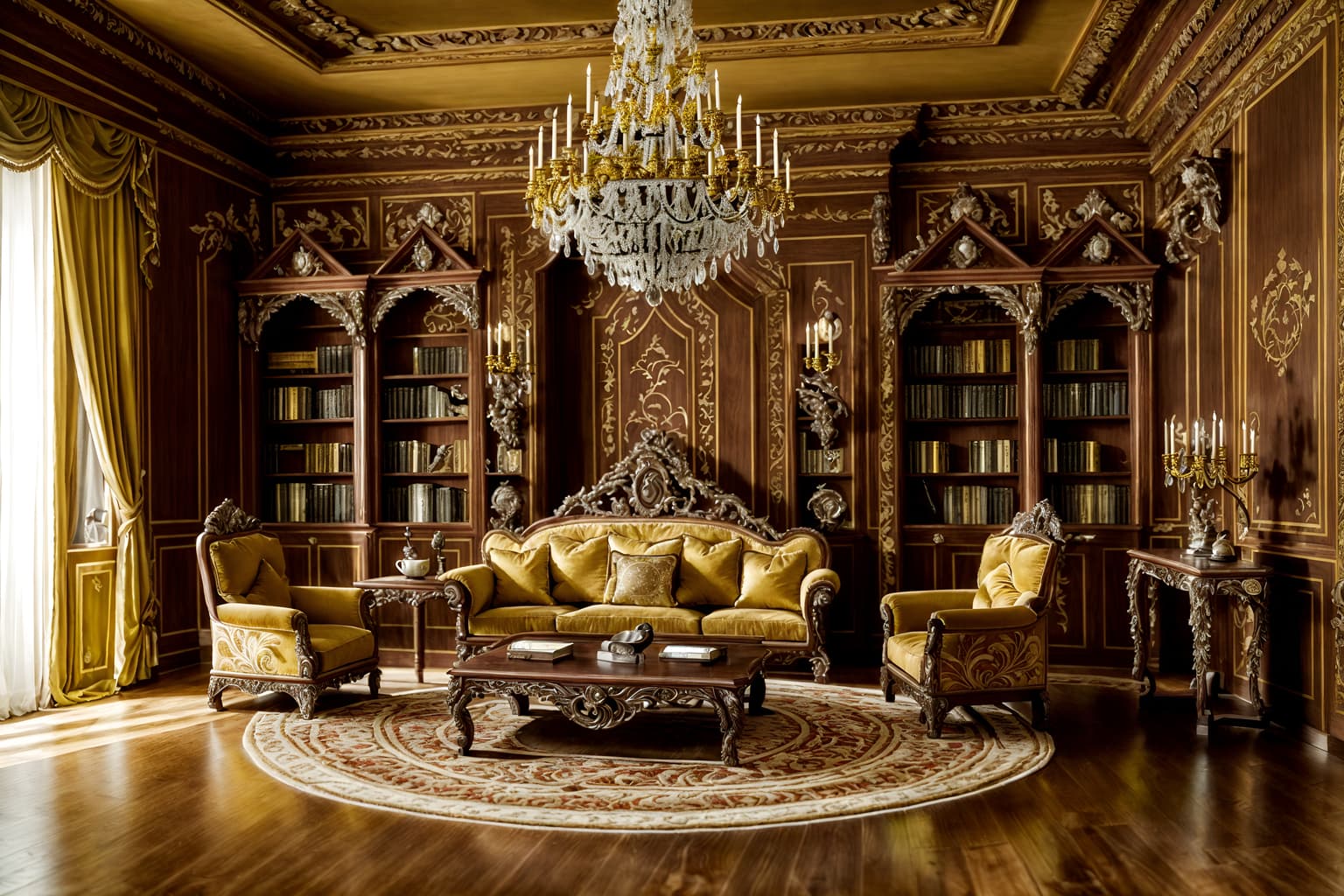 baroque-style (kitchen living combo interior) with sink and sofa and bookshelves and occasional tables and televisions and electric lamps and chairs and coffee tables. . with elaborate ornamentation and emotional exuberance and sensuous richness and tension and drama and intricate carvings and ornaments and heavy moldings and grandeur. . cinematic photo, highly detailed, cinematic lighting, ultra-detailed, ultrarealistic, photorealism, 8k. baroque interior design style. masterpiece, cinematic light, ultrarealistic+, photorealistic+, 8k, raw photo, realistic, sharp focus on eyes, (symmetrical eyes), (intact eyes), hyperrealistic, highest quality, best quality, , highly detailed, masterpiece, best quality, extremely detailed 8k wallpaper, masterpiece, best quality, ultra-detailed, best shadow, detailed background, detailed face, detailed eyes, high contrast, best illumination, detailed face, dulux, caustic, dynamic angle, detailed glow. dramatic lighting. highly detailed, insanely detailed hair, symmetrical, intricate details, professionally retouched, 8k high definition. strong bokeh. award winning photo.