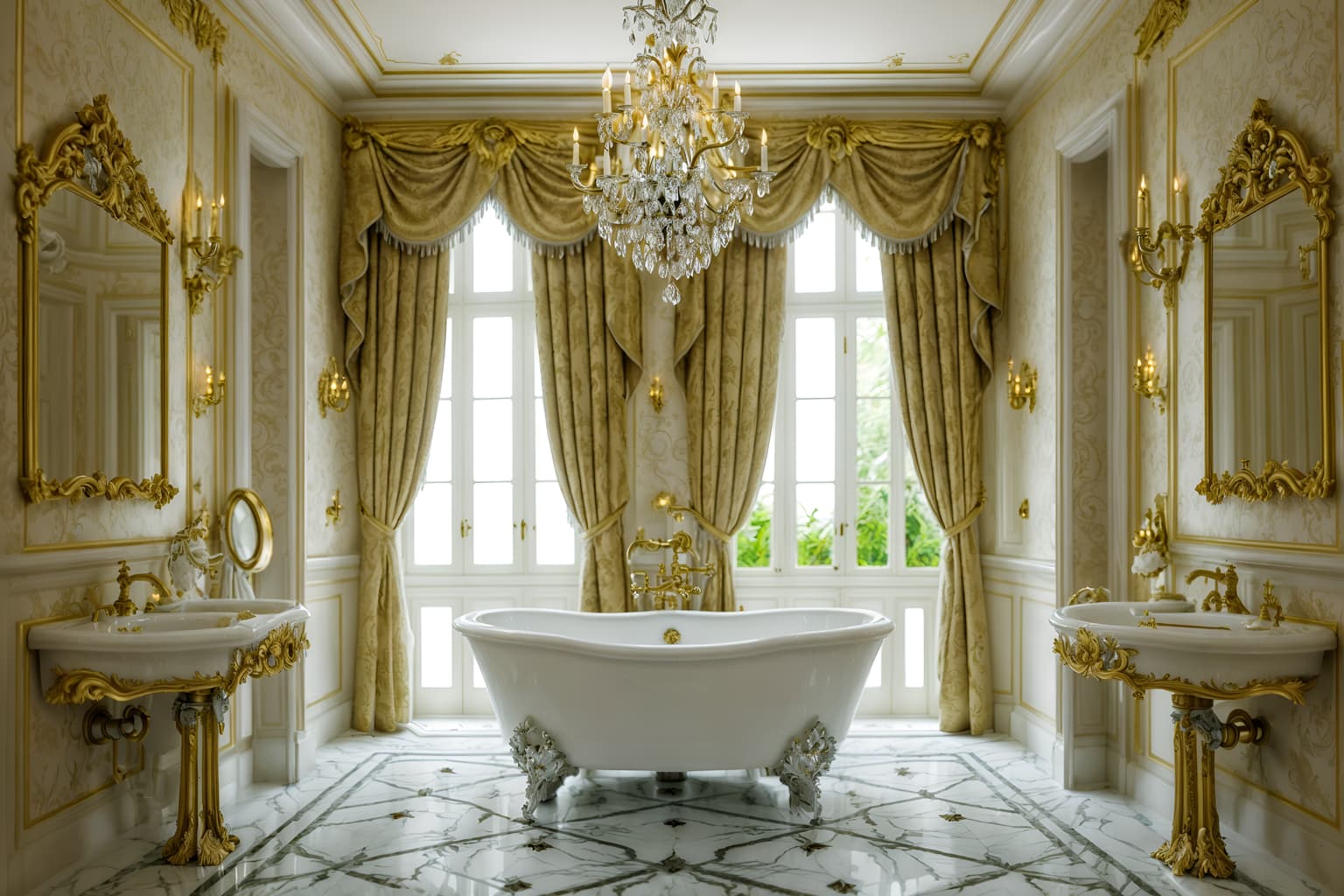 baroque-style (bathroom interior) with bath towel and mirror and bathtub and bathroom cabinet and bathroom sink with faucet and bath rail and shower and plant. . with luxurious floral and damask fabrics and heavy moldings and emotional exuberance and tension and crystal and glass accents and grandeur and pedestal feet and sensuous richness. . cinematic photo, highly detailed, cinematic lighting, ultra-detailed, ultrarealistic, photorealism, 8k. baroque interior design style. masterpiece, cinematic light, ultrarealistic+, photorealistic+, 8k, raw photo, realistic, sharp focus on eyes, (symmetrical eyes), (intact eyes), hyperrealistic, highest quality, best quality, , highly detailed, masterpiece, best quality, extremely detailed 8k wallpaper, masterpiece, best quality, ultra-detailed, best shadow, detailed background, detailed face, detailed eyes, high contrast, best illumination, detailed face, dulux, caustic, dynamic angle, detailed glow. dramatic lighting. highly detailed, insanely detailed hair, symmetrical, intricate details, professionally retouched, 8k high definition. strong bokeh. award winning photo.