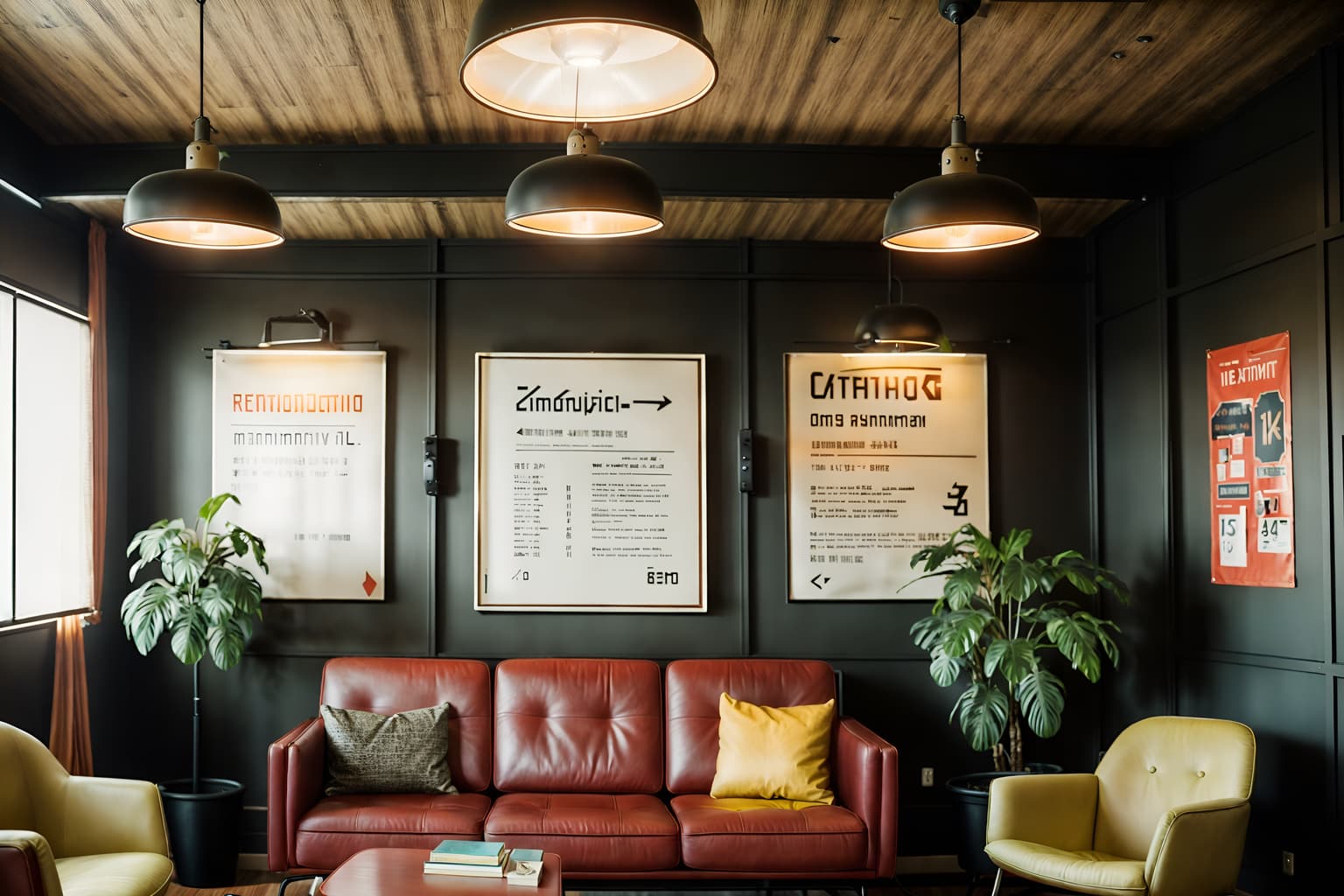 retro-style (coworking space interior) with lounge chairs and office desks and office chairs and seating area with sofa and lounge chairs. . . cinematic photo, highly detailed, cinematic lighting, ultra-detailed, ultrarealistic, photorealism, 8k. retro interior design style. masterpiece, cinematic light, ultrarealistic+, photorealistic+, 8k, raw photo, realistic, sharp focus on eyes, (symmetrical eyes), (intact eyes), hyperrealistic, highest quality, best quality, , highly detailed, masterpiece, best quality, extremely detailed 8k wallpaper, masterpiece, best quality, ultra-detailed, best shadow, detailed background, detailed face, detailed eyes, high contrast, best illumination, detailed face, dulux, caustic, dynamic angle, detailed glow. dramatic lighting. highly detailed, insanely detailed hair, symmetrical, intricate details, professionally retouched, 8k high definition. strong bokeh. award winning photo.