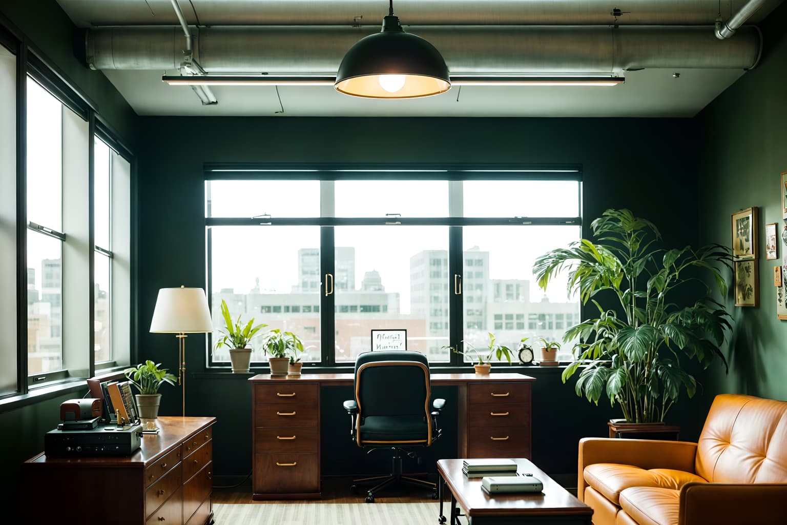 retro-style (office interior) with windows and computer desks and plants and desk lamps and office desks and seating area with sofa and office chairs and lounge chairs. . . cinematic photo, highly detailed, cinematic lighting, ultra-detailed, ultrarealistic, photorealism, 8k. retro interior design style. masterpiece, cinematic light, ultrarealistic+, photorealistic+, 8k, raw photo, realistic, sharp focus on eyes, (symmetrical eyes), (intact eyes), hyperrealistic, highest quality, best quality, , highly detailed, masterpiece, best quality, extremely detailed 8k wallpaper, masterpiece, best quality, ultra-detailed, best shadow, detailed background, detailed face, detailed eyes, high contrast, best illumination, detailed face, dulux, caustic, dynamic angle, detailed glow. dramatic lighting. highly detailed, insanely detailed hair, symmetrical, intricate details, professionally retouched, 8k high definition. strong bokeh. award winning photo.