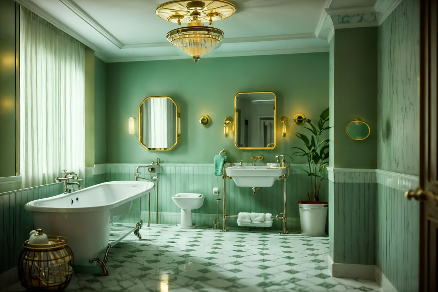 retro-style (hotel bathroom interior) with shower and bath rail and mirror and bathtub and waste basket and plant and toilet seat and bathroom sink with faucet. . . cinematic photo, highly detailed, cinematic lighting, ultra-detailed, ultrarealistic, photorealism, 8k. retro interior design style. masterpiece, cinematic light, ultrarealistic+, photorealistic+, 8k, raw photo, realistic, sharp focus on eyes, (symmetrical eyes), (intact eyes), hyperrealistic, highest quality, best quality, , highly detailed, masterpiece, best quality, extremely detailed 8k wallpaper, masterpiece, best quality, ultra-detailed, best shadow, detailed background, detailed face, detailed eyes, high contrast, best illumination, detailed face, dulux, caustic, dynamic angle, detailed glow. dramatic lighting. highly detailed, insanely detailed hair, symmetrical, intricate details, professionally retouched, 8k high definition. strong bokeh. award winning photo.