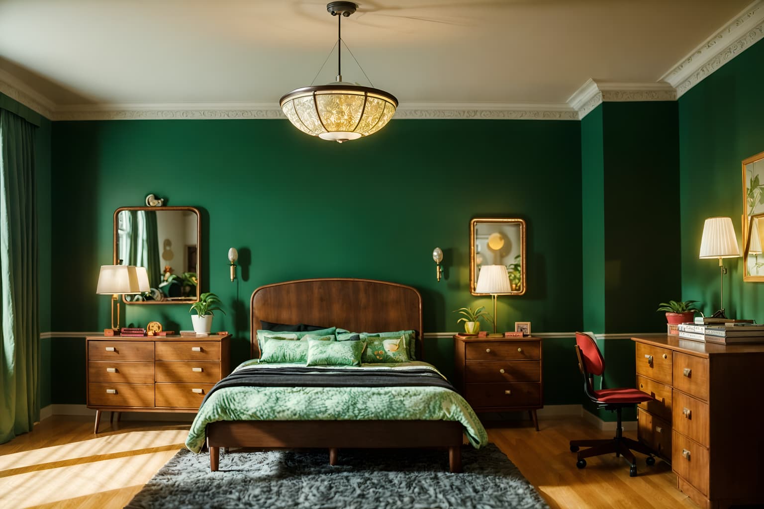 retro-style (kids room interior) with plant and kids desk and night light and bed and bedside table or night stand and accent chair and mirror and headboard. . . cinematic photo, highly detailed, cinematic lighting, ultra-detailed, ultrarealistic, photorealism, 8k. retro interior design style. masterpiece, cinematic light, ultrarealistic+, photorealistic+, 8k, raw photo, realistic, sharp focus on eyes, (symmetrical eyes), (intact eyes), hyperrealistic, highest quality, best quality, , highly detailed, masterpiece, best quality, extremely detailed 8k wallpaper, masterpiece, best quality, ultra-detailed, best shadow, detailed background, detailed face, detailed eyes, high contrast, best illumination, detailed face, dulux, caustic, dynamic angle, detailed glow. dramatic lighting. highly detailed, insanely detailed hair, symmetrical, intricate details, professionally retouched, 8k high definition. strong bokeh. award winning photo.