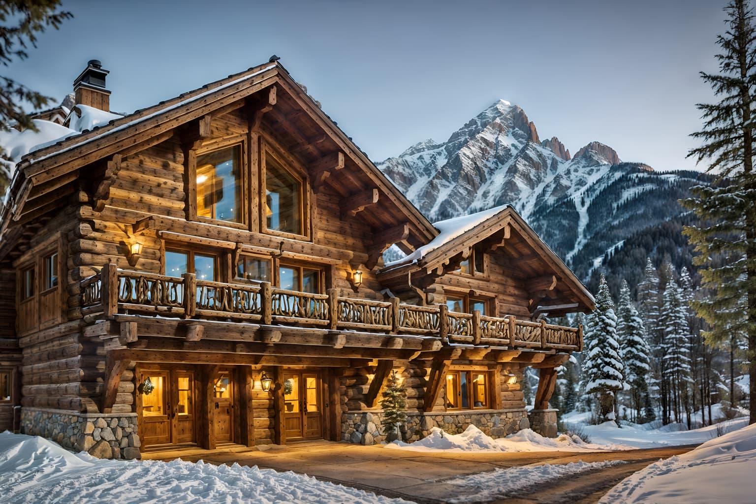 ski chalet-style exterior designed (house exterior exterior) . with exposed wood and wood beams and mountain-inspired and hanging wall elk antler and window with mountain views and animal motifs and exposed timber and stone fireplace. . cinematic photo, highly detailed, cinematic lighting, ultra-detailed, ultrarealistic, photorealism, 8k. ski chalet exterior design style. masterpiece, cinematic light, ultrarealistic+, photorealistic+, 8k, raw photo, realistic, sharp focus on eyes, (symmetrical eyes), (intact eyes), hyperrealistic, highest quality, best quality, , highly detailed, masterpiece, best quality, extremely detailed 8k wallpaper, masterpiece, best quality, ultra-detailed, best shadow, detailed background, detailed face, detailed eyes, high contrast, best illumination, detailed face, dulux, caustic, dynamic angle, detailed glow. dramatic lighting. highly detailed, insanely detailed hair, symmetrical, intricate details, professionally retouched, 8k high definition. strong bokeh. award winning photo.