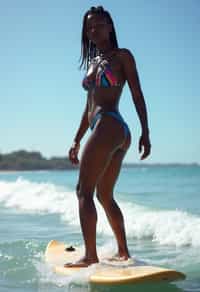 woman as a Professional Surfer wearing swimwear on a Surf Board surfing in the ocean