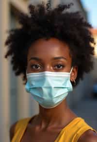 woman wearing a Covid n95 mask in 2020. outside