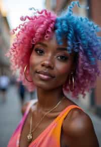 woman as a progressive LGBTQ activist with pink or blue hair