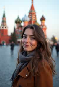 woman as digital nomad in Moscow with the Kremlin in the background