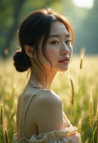 woman outside in nature in forest or jungle or a field of wheat enjoying the natural world