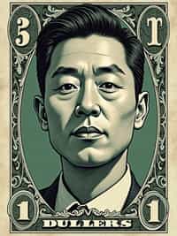 Dollar bill with man face printed in the center