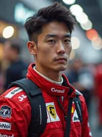 Ultra realistic photograph of man as Formula 1 race driver