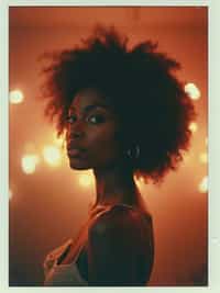 Dreamy polaroid instax photograph of woman in the backrooms, many lights in background