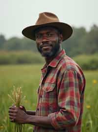 man farmer with farm in background