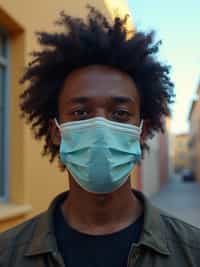 man wearing a Covid n95 mask in 2020. outside