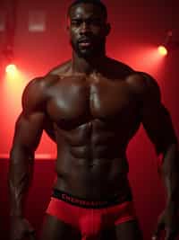 man in sexy underwear  as a chippendale  in strip club. wide shot. cinematic lighting