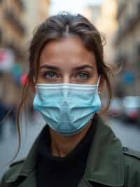 woman wearing a Covid n95 mask in 2020. outside