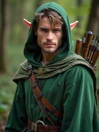 man as a Medieval Elf Archer Warrior in Green Robe