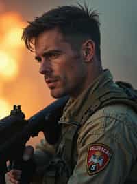 man as a US Navy Seal in firefight. highly detailed
