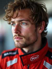 Ultra realistic photograph of man as Formula 1 race driver