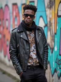 sharp and trendy man in Berlin wearing a grunge-inspired outfit, Berlin Wall in the background