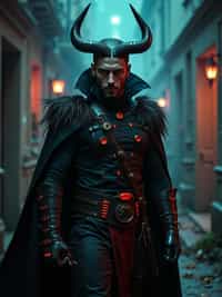 cosplayer man in a Halloween-themed cosplay, haunted house backdrop, wearing  a demon hunter costume with glowing runes, spooky lighting and props