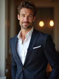 confident masculine  man dressed in smart-casual attire, ready for a dinner date