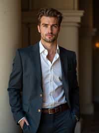 confident masculine  man dressed in smart-casual attire, ready for a dinner date