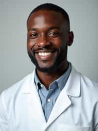 A professional doctor headshot of a confident man, taken in a well-lit studio with a plain backdrop. The man is dressed in  a neat, light-colored shirt with a professional expression. The lighting is soft and even, highlighting their facial features with a warm and authoritative expression. The focus is sharp, capturing the man's eyes and reassuring smile, creating a perfect headshot for medical practices and professional profiles.