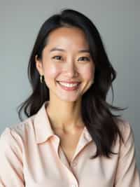 A professional life coach headshot of an inspiring woman, taken in a well-lit studio with a plain backdrop. The woman is dressed in a soft, professional blouse with natural makeup and a confident smile . The lighting is soft and even, highlighting their facial features with a warm and encouraging expression. The focus is sharp, capturing the woman's eyes and uplifting smile, creating a perfect headshot for coaching practices and professional profiles.