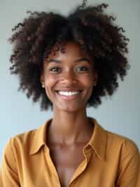 A professional teacher headshot of a friendly woman, taken in a well-lit studio with a plain backdrop. The woman is dressed in a smart, professional blouse with natural makeup and a warm smile . The lighting is soft and even, highlighting their facial features with an approachable and kind expression. The focus is sharp, capturing the woman's eyes and genuine smile, creating a perfect headshot for school websites and professional profiles.