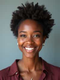 A professional teacher headshot of a friendly woman, taken in a well-lit studio with a plain backdrop. The woman is dressed in a smart, professional blouse with natural makeup and a warm smile . The lighting is soft and even, highlighting their facial features with an approachable and kind expression. The focus is sharp, capturing the woman's eyes and genuine smile, creating a perfect headshot for school websites and professional profiles.