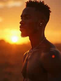 Full body golden hour candid of man.  Complete candid moment in sunset. Golden hour documentary style.