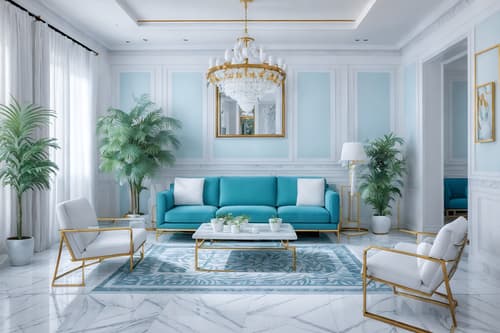 Photo from Pinterest of Vaporwave-style interior designed (living room interior) With coffee tables and sofa and televisions and plant and rug and chairs and furniture and electric lamps. . With baby blue and white square bathroom tiles and palm trees and white square bathroom tiles and white Roman statues, white Roman sculptures, white Roman columns, white Roman pillars in the center of the room, and white square bathroom tiles and white Roman statues, white Roman sculptures, white Roman columns, white Roman pillars in the center of the room, and japanese letters on wall. . Cinematic photo, highly detailed, cinematic lighting, ultra-detailed, ultrarealistic, photorealism, 8k. Trending on Pinterest. Vaporwave interior design style