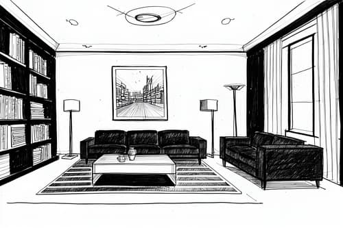 (hand-drawn monochrome black and white sketch line drawing)++ of sketch-style interior designed (living room) apartment interior. a sketch of interior. with . a sketch of interior. with bookshelves and televisions and coffee tables. trending on artstation. black and white line drawing sketch without colors. masterpiece, cinematic light, ultrarealistic+, photorealistic+, 8k, raw photo, realistic, sharp focus on eyes, (symmetrical eyes), (intact eyes), hyperrealistic, highest quality, best quality, , highly detailed, masterpiece, best quality, extremely detailed 8k wallpaper, masterpiece, best quality, ultra-detailed, best shadow, detailed background, detailed face, detailed eyes, high contrast, best illumination, detailed face, dulux, caustic, dynamic angle, detailed glow. dramatic lighting. highly detailed, insanely detailed hair, symmetrical, intricate details, professionally retouched, 8k high definition. strong bokeh. award winning photo.
