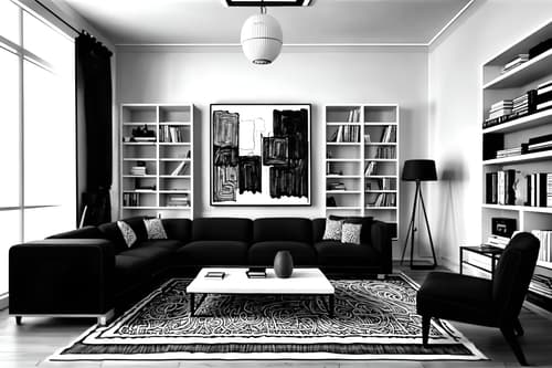 (hand-drawn monochrome black and white sketch line drawing)++ of sketch-style interior designed (living room) apartment interior. a sketch of interior. with . a sketch of interior. with bookshelves and televisions and coffee tables. trending on artstation. black and white line drawing sketch without colors. masterpiece, cinematic light, ultrarealistic+, photorealistic+, 8k, raw photo, realistic, sharp focus on eyes, (symmetrical eyes), (intact eyes), hyperrealistic, highest quality, best quality, , highly detailed, masterpiece, best quality, extremely detailed 8k wallpaper, masterpiece, best quality, ultra-detailed, best shadow, detailed background, detailed face, detailed eyes, high contrast, best illumination, detailed face, dulux, caustic, dynamic angle, detailed glow. dramatic lighting. highly detailed, insanely detailed hair, symmetrical, intricate details, professionally retouched, 8k high definition. strong bokeh. award winning photo.