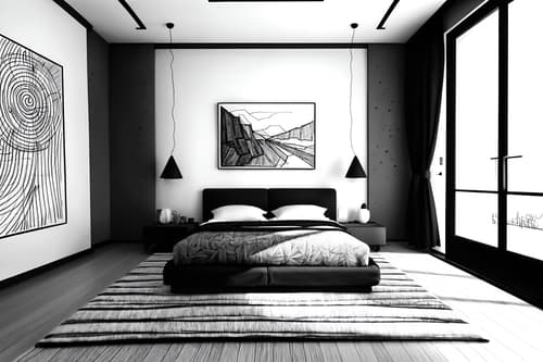 (hand-drawn monochrome black and white sketch line drawing)++ of sketch-style interior designed (bedroom) apartment interior. a sketch of interior. with . a sketch of interior. with headboard and bed and night light. trending on artstation. black and white line drawing sketch without colors. masterpiece, cinematic light, ultrarealistic+, photorealistic+, 8k, raw photo, realistic, sharp focus on eyes, (symmetrical eyes), (intact eyes), hyperrealistic, highest quality, best quality, , highly detailed, masterpiece, best quality, extremely detailed 8k wallpaper, masterpiece, best quality, ultra-detailed, best shadow, detailed background, detailed face, detailed eyes, high contrast, best illumination, detailed face, dulux, caustic, dynamic angle, detailed glow. dramatic lighting. highly detailed, insanely detailed hair, symmetrical, intricate details, professionally retouched, 8k high definition. strong bokeh. award winning photo.